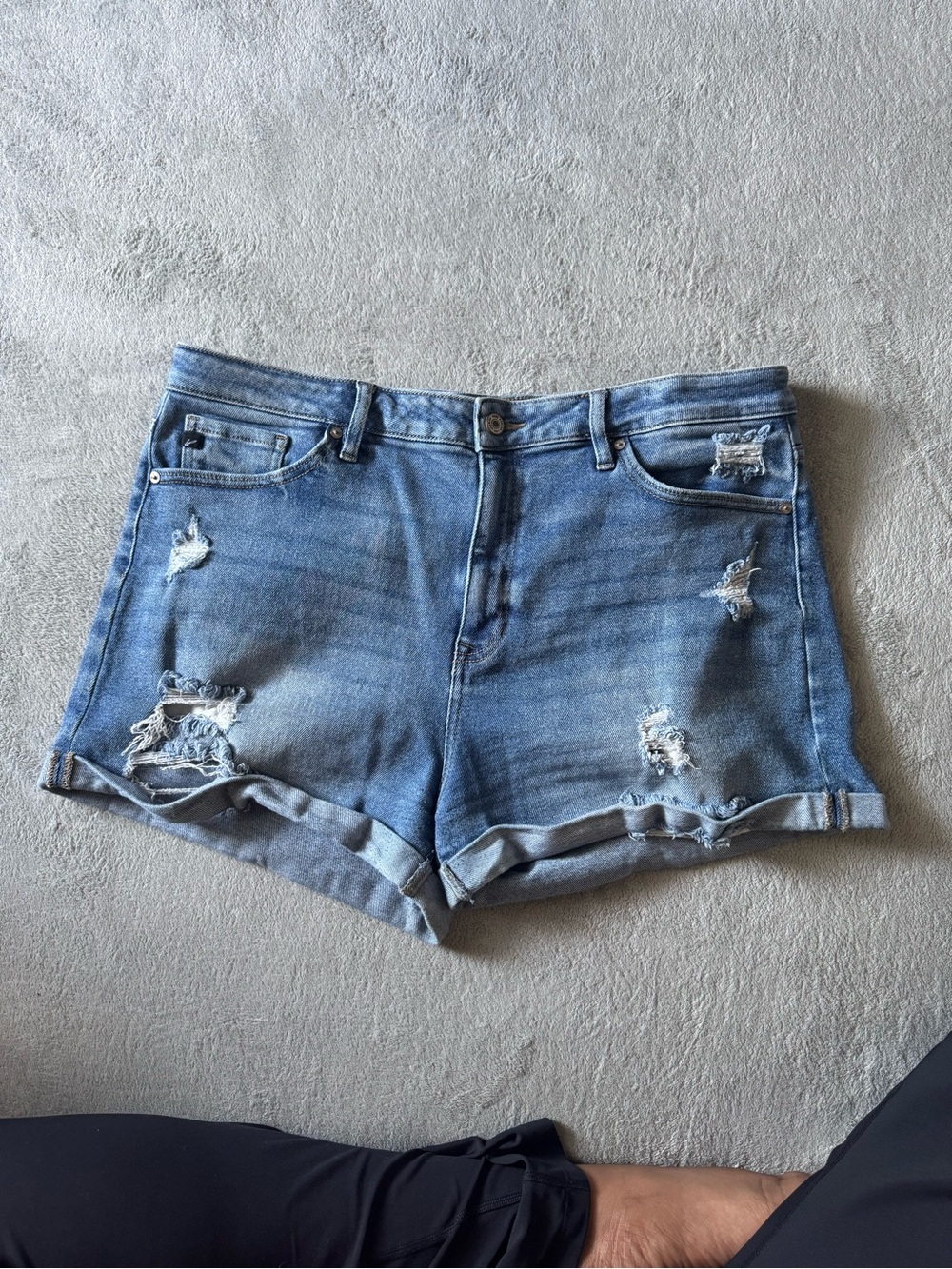 Light Blue Distressed Rolled-Hem Denim Shorts